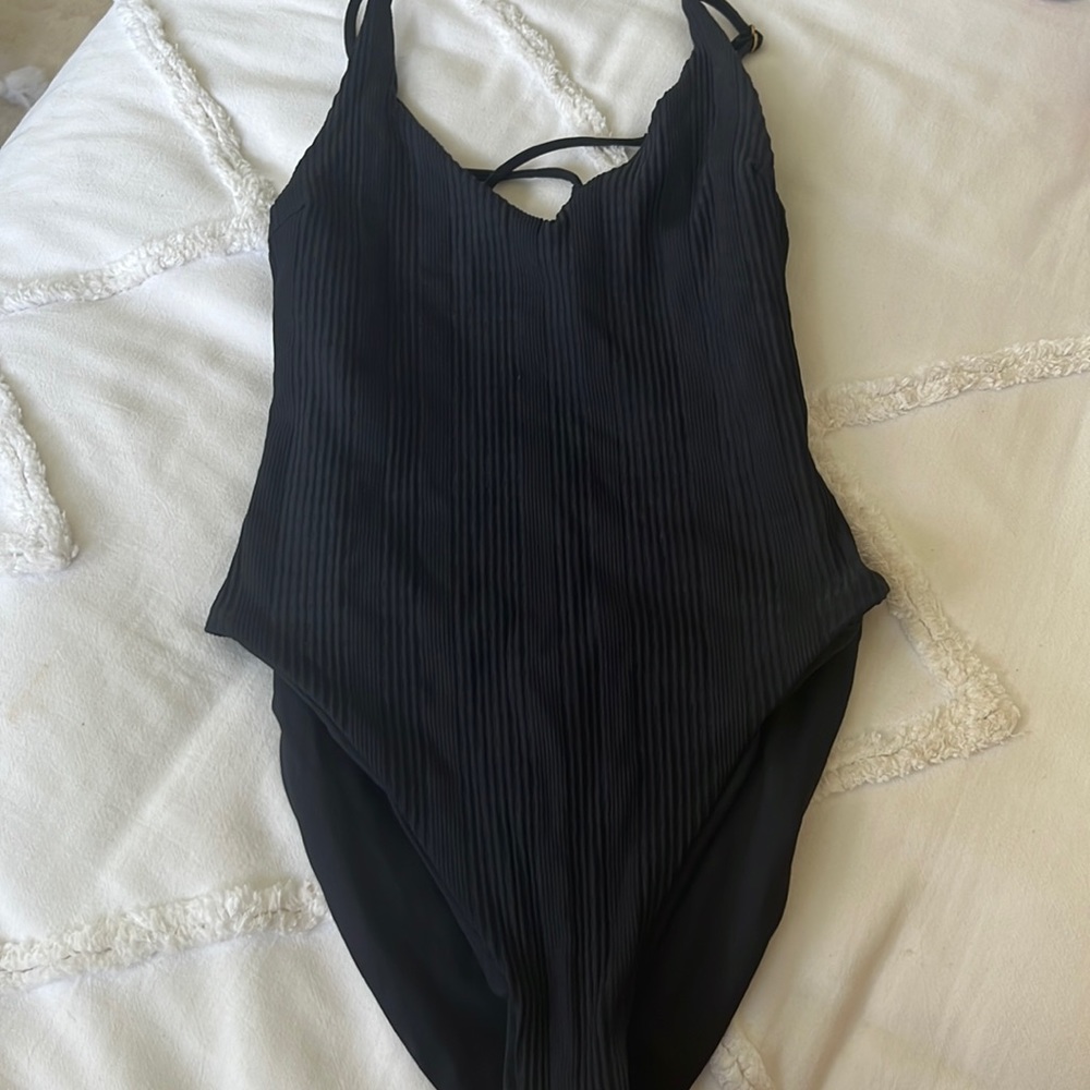Black ribbed one piece